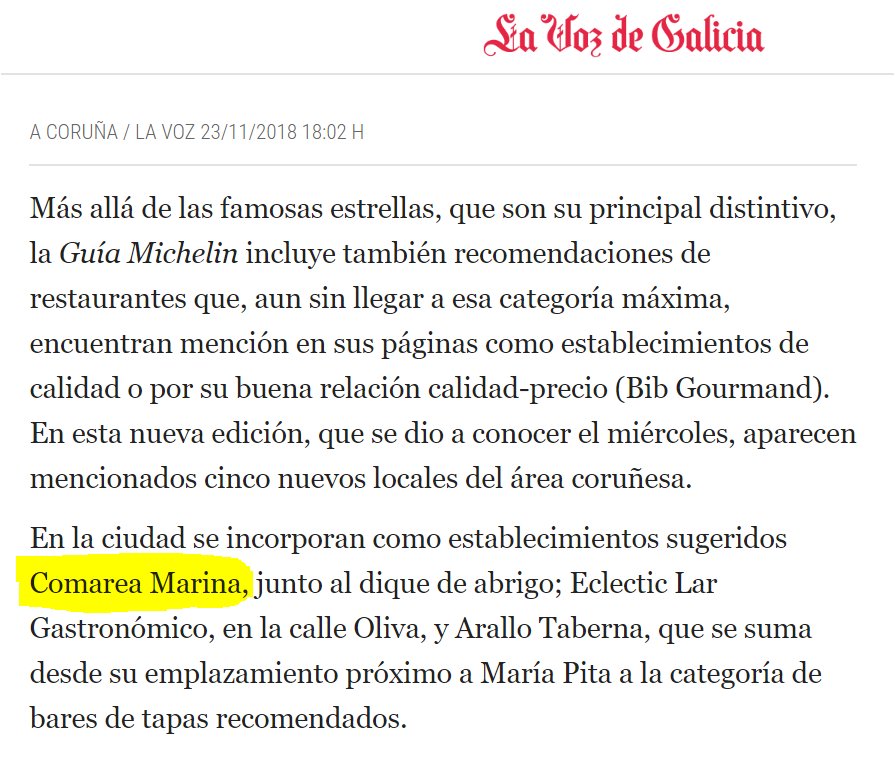 JavierSal_'s tweet photo. Cuando las cosas se hacen con cariño no hay duda que llega el éxito... gran semana para el #Comarea. Mención en #GuíaMichelin2019, @elmundoes la considera de las mejores Arrocerías de España y la mejor de Galicia y @lavozdegalicia como referente en Matogrande. ¡Feliciades Santi! https://t.co/Mv3AsedbZv