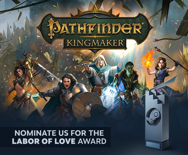 deepsilver's tweet photo. Pathfinder: Kingmaker fans. show your love for the game by nominating it for a Steam Award! Vote via the link below before Tuesday 27th November!

#PathfinderKingmaker #SteamAwards @OwlcatGames 

https://t.co/aGAMeYRnoY https://t.co/llaaZ6TmiF