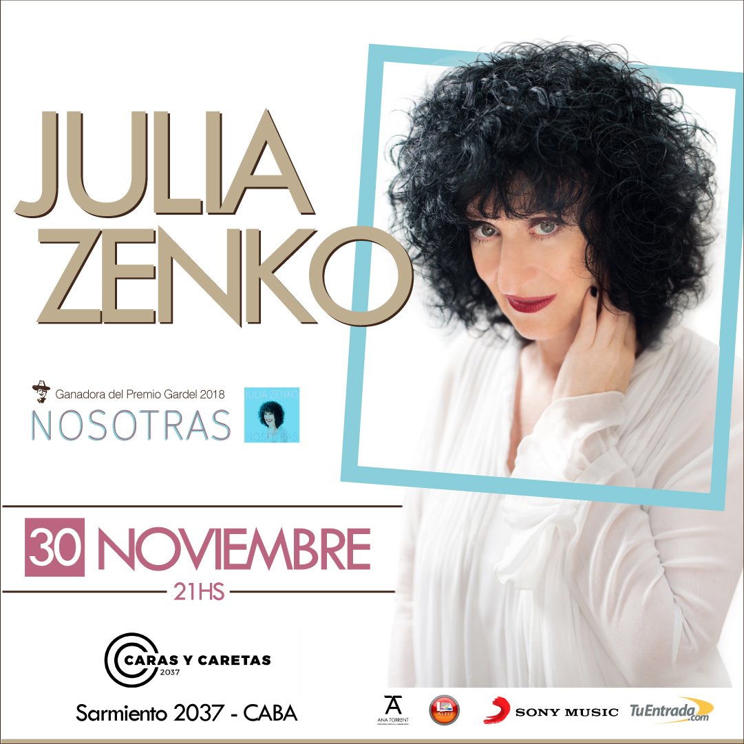 Este viernes <a href="/juliazenkok/">Julia Zenko</a> presenta en Caras y Caretas su nuevo disco, #Nosotras, que contó con dirección musical y arreglos de Lito Vitale y por el que acaba de ganar el Premio Gardel 2018. 
🎫 Entradas en tuentrada.com/carasycaretas2…
🗓 Viernes 30, 21 hs en Sarmiento 2037.