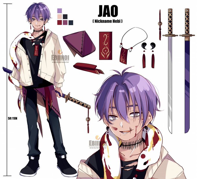 I finally finished his ref LMAOOO his my twisted Assassin boi  (his snake's name is Koi cuz it looks like koi fish) 