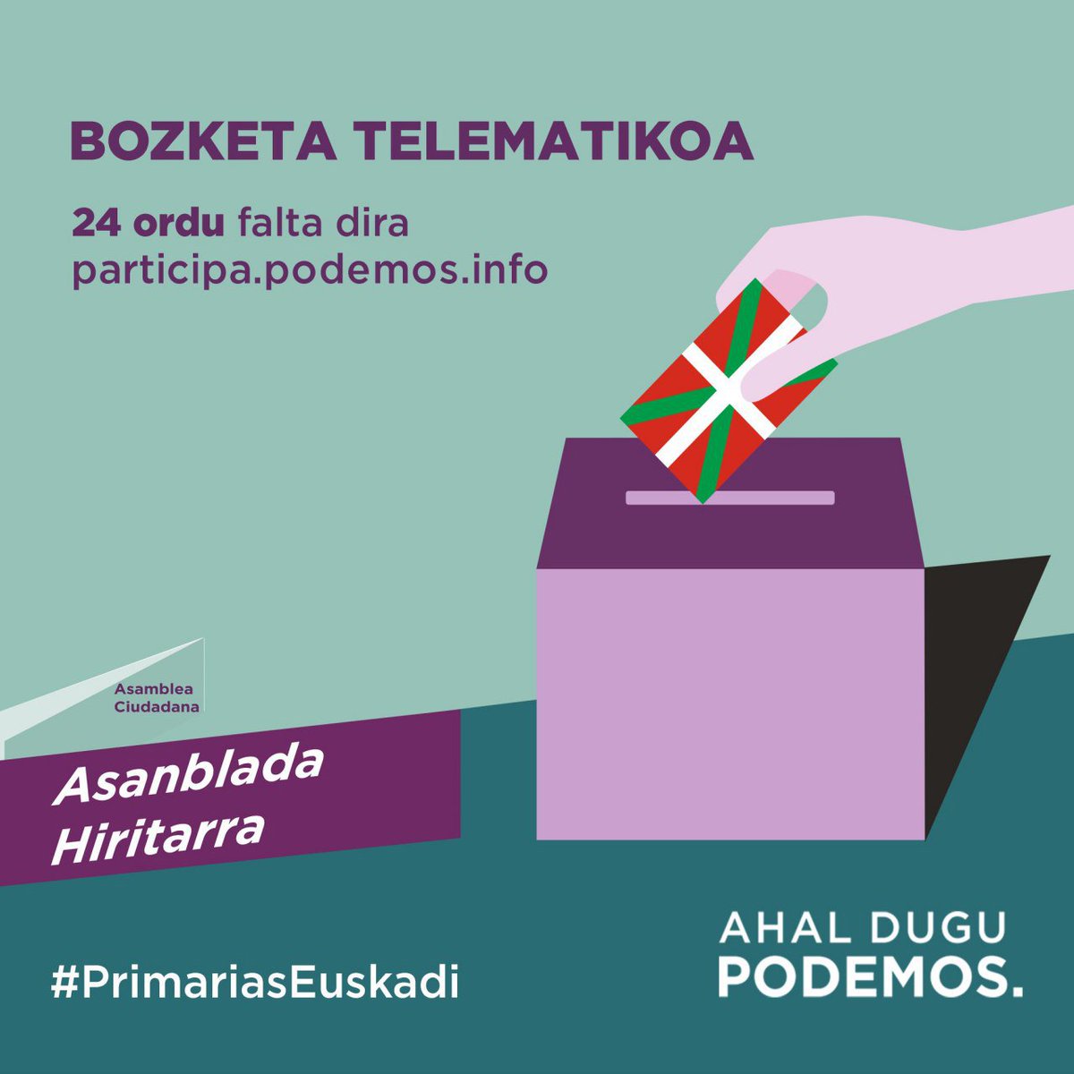 EGipuzkoaBat's tweet photo. Queda poco tiempo ⌛para que puedas votar. 

Entra en 👇 https://t.co/Z3YZ2k9bcU 

Euskadi no se cambia desde  el sofá pero desde él se puen dar pequeños pasos como participar en las primarias.

📩 La participacion es la herramienta más poderosa que tenemos. VOTA 📥 https://t.co/Ic8tpH2gQG