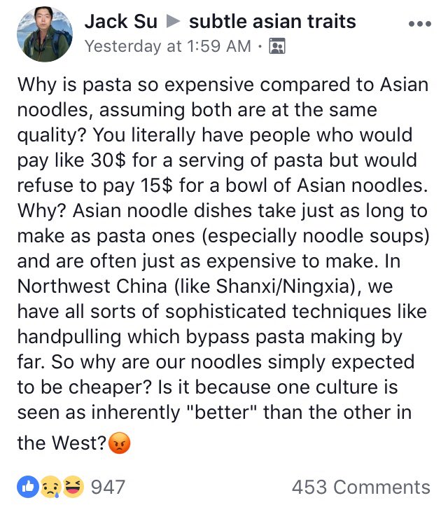 jenntle_'s tweet photo. Pasta and noodles are essentially the same thing, both are just made out of flour. It’s just the sauces that makes it culturally different. And of course the chefs have years of experience so why is there such a drastic price difference between the two dishes?
#fresheyes https://t.co/5EUYVaP3dA