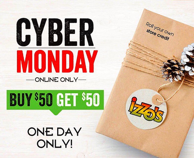 izzos's tweet photo. ‼️CYBER MONDAY DEAL STARTS AT MIDNIGHT 🕛 ‼️
Purchase a $50 GIFT CARD &amp; receive five $10 STORE CREDIT VOUCHERS for FREE • Buy $50, get $50 FREE. *[Deal is offered online only, visit https://t.co/rFsLTMjVq2 to purchase. Limit 4 per person. LIMITED SUPPLY•FIRST COME FIRST SERVED https://t.co/LGjIo62mN0