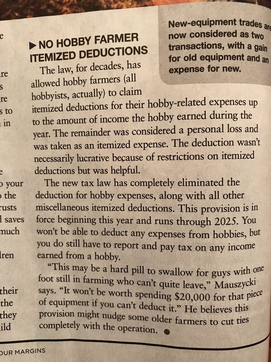cobo_82's tweet photo. Umm...what does the gov’t consider a hobby farm? I’m not full time yet but I’d hate to think what my tax bill will look like with no expensing options. #AgTwitter #dtnpf https://t.co/m6LDvIdtiJ