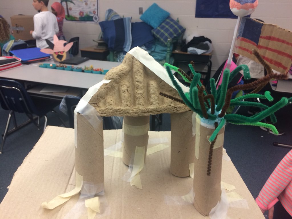 STEMitizer's tweet photo. Fourth Grade Mall In the Hall.  Students created memorials/monuments for presidents/famous people.#makerspace #Brainasium #STEMed https://t.co/fNgZf78VCh