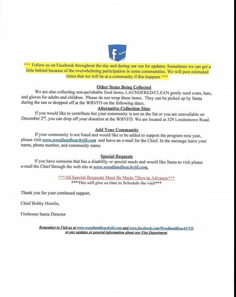 WBVFD2's tweet photo. #FirehouseSanta2018 route info https://t.co/8ZfeApo7vw