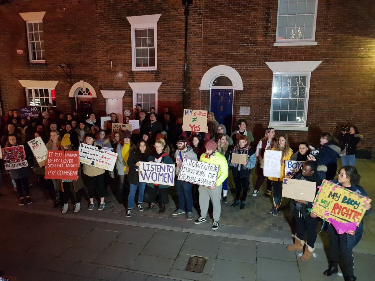 LIVE: Men and Women of Canterbury have come together to show their support for the  #respecttheno anti rape campaign 'Reclaim the Night' outside the Marlowe Theatre.