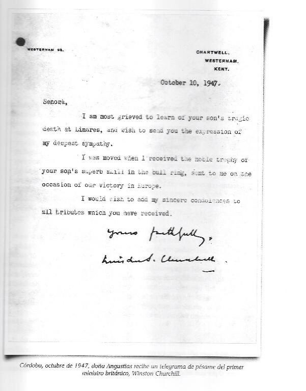 Fel_blan's tweet photo. Telegrama de pésame de Churchill a la madre de Manolete. Eran tiempos pasados y también mejores. https://t.co/tIAoAzltyW