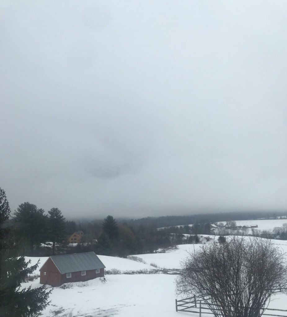 the view from my house in brownsville, vermont before/after some fog rolled in this morning 👻🌫