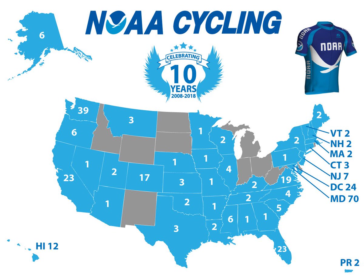 Monday November 26th marks the 10th anniversary of NOAA cycling. We now have over 300 people from Alaska to Puerto Rico sporting the NOAA cycling, running and triathlon kits including former Secretary of Commerce <a href="/PennyPritzker/">Penny Pritzker</a>