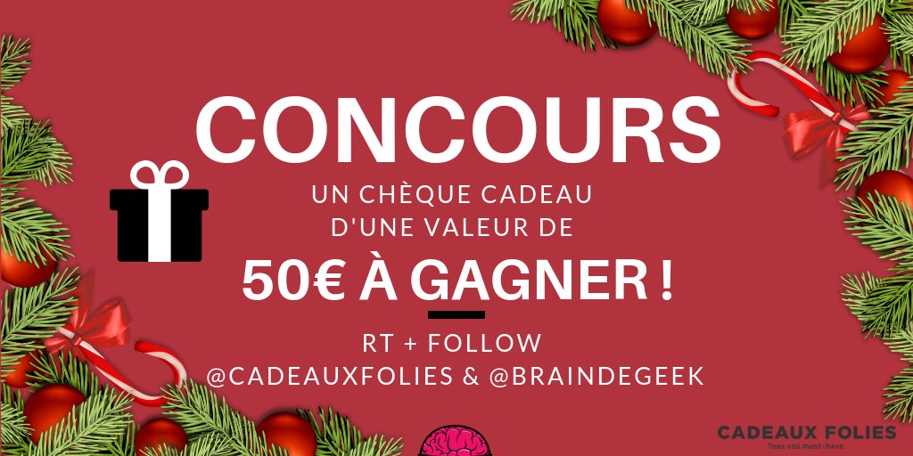 braindegeek's tweet photo. 🎁#CONCOURS 🎁
50€ à gagner sur le site https://t.co/ehzg99Fp8M
Pour jouer : rt + follow @CadeauxFolies &amp; @braindegeek 
Fin le 2/12 à minuit, bonne chance ! https://t.co/lU2rUomgPM