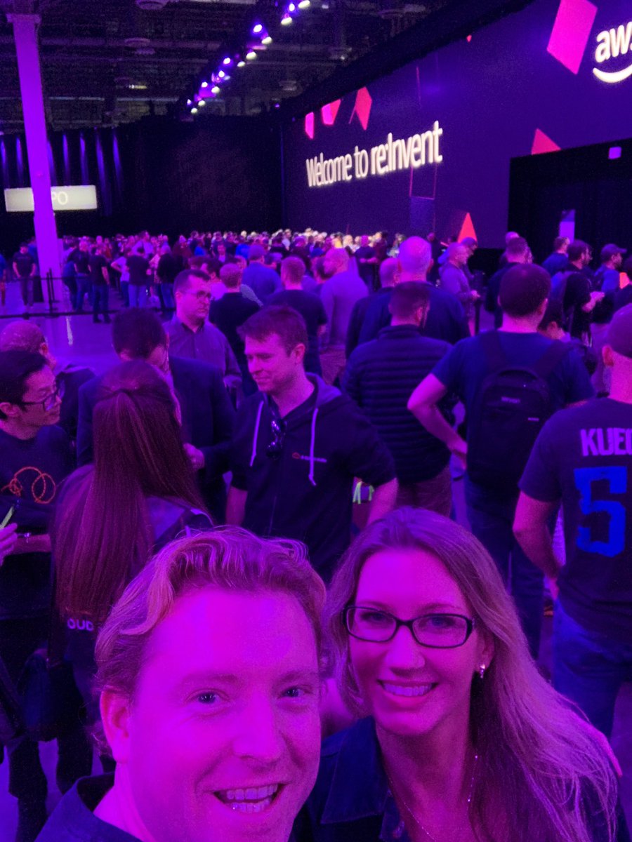 KroonenburgRyan's tweet photo. In the queue with @fayecloudguru to get our badges for #reinvent. This year is predicted to have 44,000 attendees making it the biggest ever! @acloudguru will have a booth this year so please come visit us for some awesome swag and to say hi! #awsreinvent https://t.co/JDHjICESy4