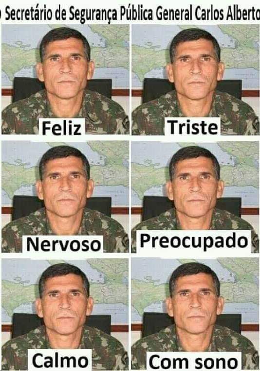 GloboNeus's tweet photo. Conhecido como Chuck Noris, novo secretário de segurança pública do Governo Bolsonaro se empenha em "aniquilar a petralhada". 
Nestas fotos, ele informa q os brasileiros terão vários estados de humor em apenas uma expressão https://t.co/GE2EZW2cva