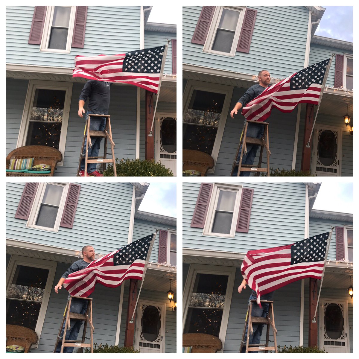 JasonPursell's tweet photo. When you’re trying to put up Christmas lights, but you keep getting smacked by FREEDOM!!! #Merica @CloydRivers https://t.co/CV8PlrdpmQ
