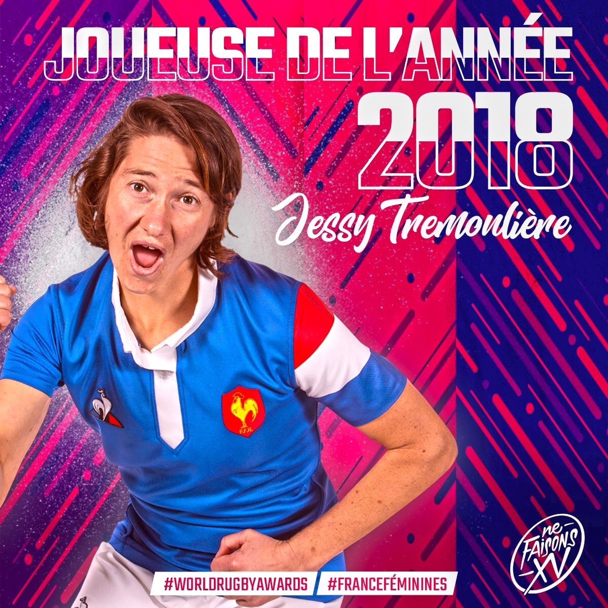 FranceRugby's tweet photo. 🇫🇷😍 LA MEILLEURE JOUEUSE DU MONDE EST FRANÇAISE ! 👏🏻 @JessTremouliere ! 🎉

#WorldRugbyAwards #FranceFéminines #NeFaisonsXV https://t.co/zN9r9ghYm4