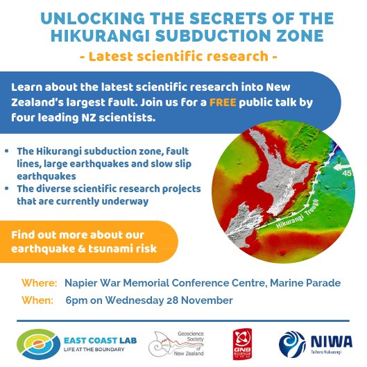 Don't forget to come along to our free public talk in Napier on Wednesday to unlock the secrets of the Hikurangi subduction zone