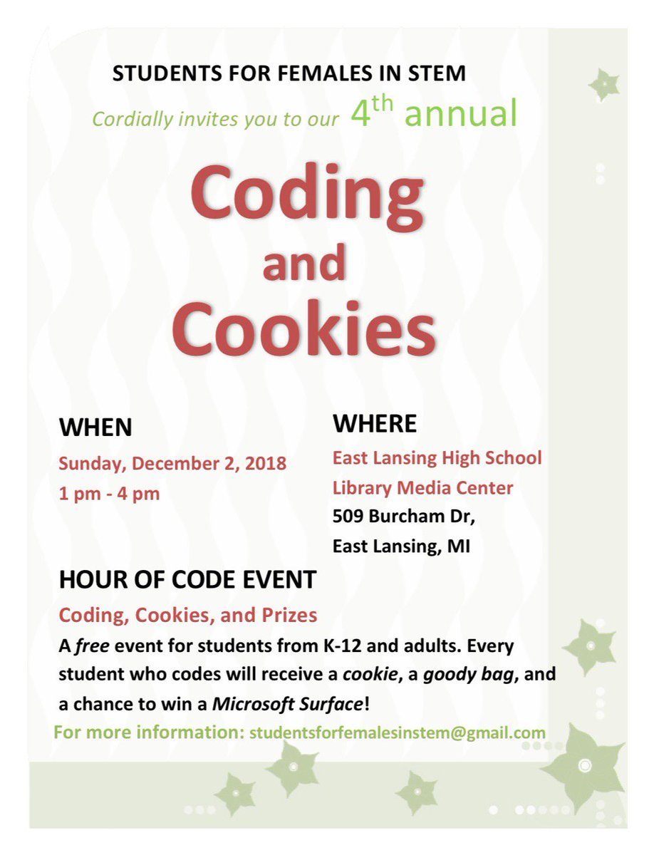 EastLansingSFS's tweet photo. Come out for this year’s Coding and Cookies!! https://t.co/Iirf2Bp64S