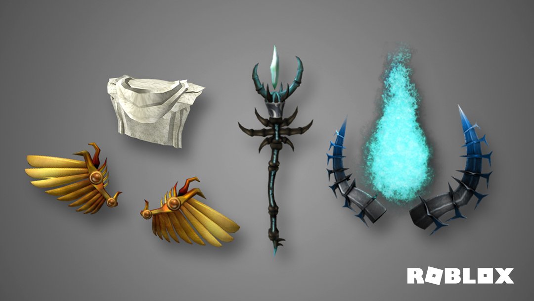 Roblox On Twitter Your Hero Starter Pack Guardian Of The Light Cape Https T Co Im6nbnc5nv Korblox Mage Staff Https T Co Kmd8v90shi Frozen Horns Of The Frigid Planes Https T Co Ozd94ov4v4 Heroic Golden Wings Https T Co 4vewia86lr Roblox - roblox frozen horns of the frigid planes