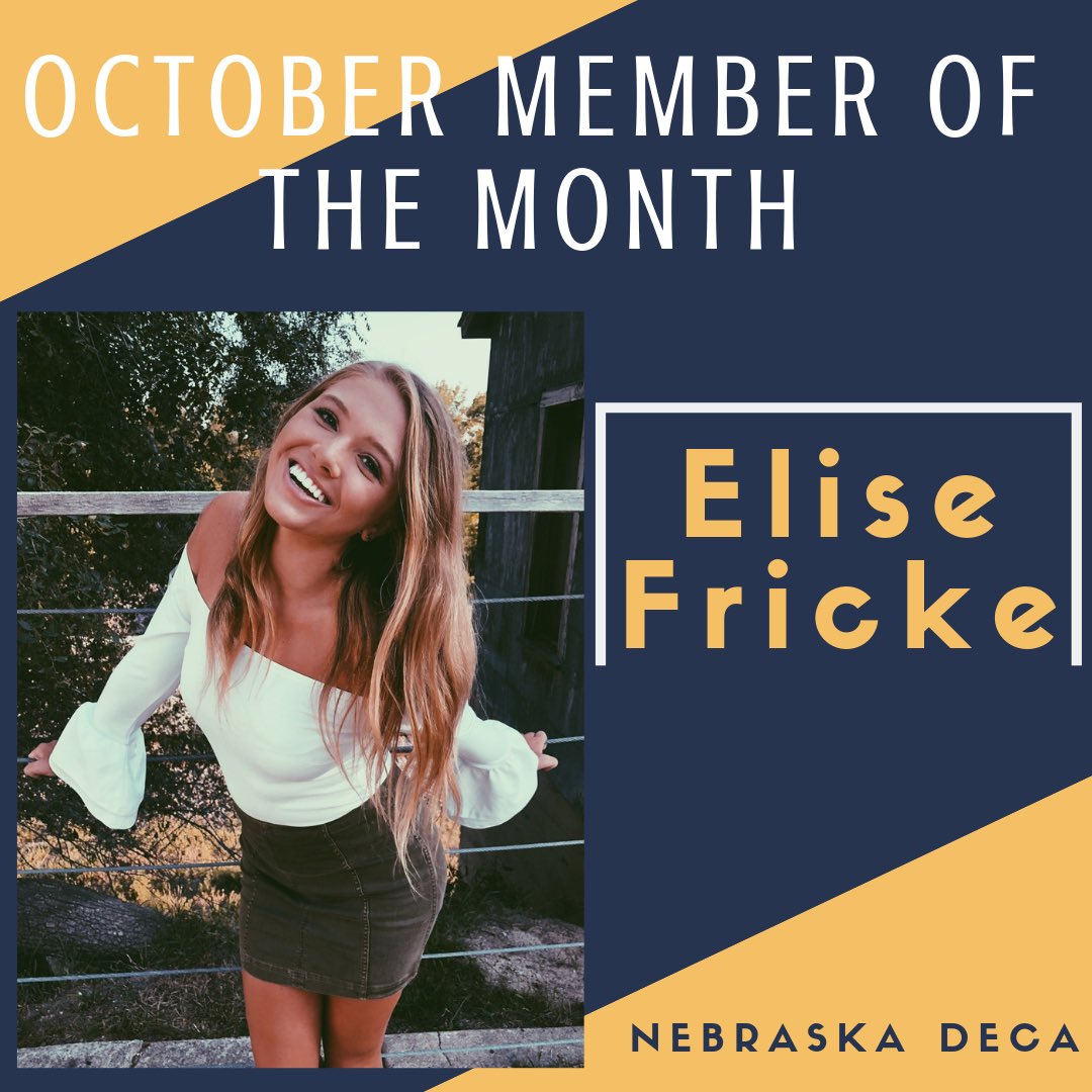 NebraskaDECA's tweet photo. Another Congratulations to our October Member of the Month, from Millard West High School, @EliseFricke !! 🔷 https://t.co/2k5m0MwTTp