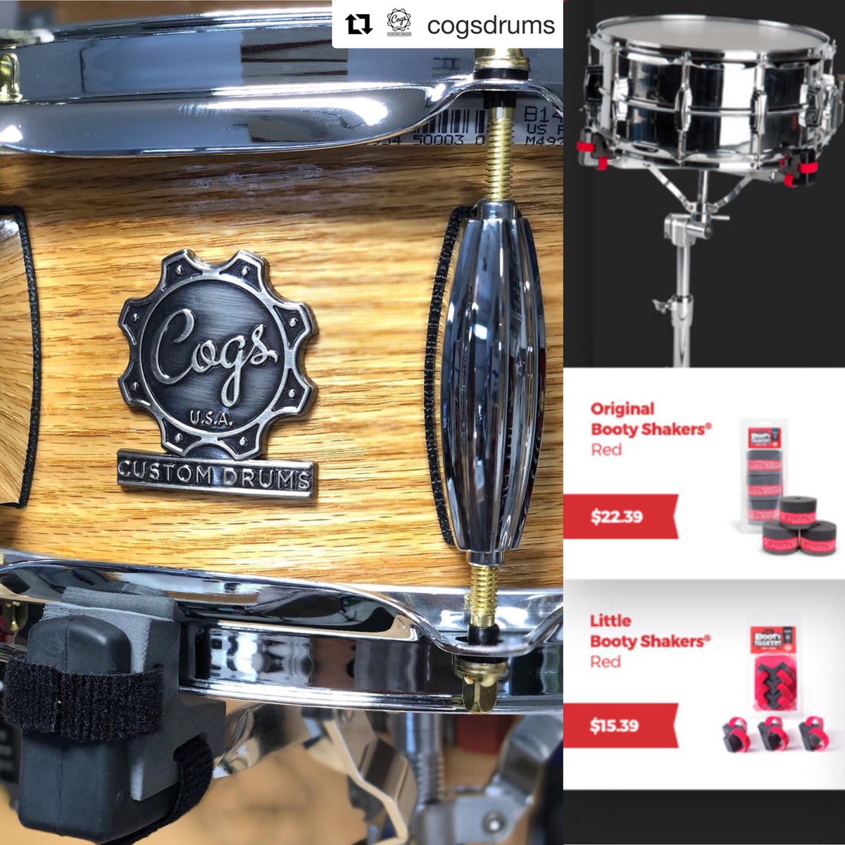 tnrproducts's tweet photo. Luv our pals @CogsDrums! Be sure to check out the new SuperSixOak #snare Add some #BootyShakers and you are set to kill!!! #tnrproducts #cogsdrums #moderndrummer #drums #Drummer #drumfam #DrumLife #studiodrummer #drummerscornergroup #drummersresource #drum #customdrums https://t.co/hlGHUsIDF5