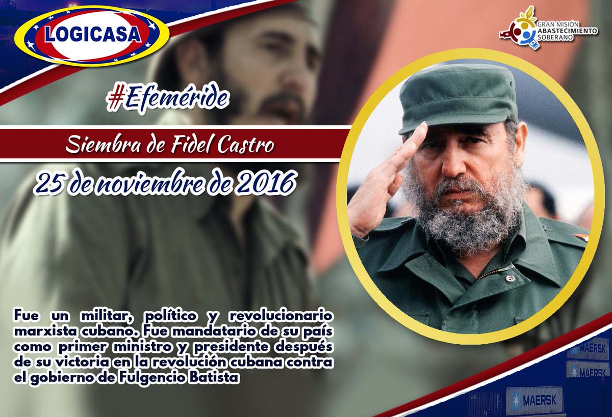LogicasaOficial's tweet photo. #25Nov2016 📢
||EFEMÉRIDES||
⏩ Tu siembra nos deja el legado de los grandes revolucionarios, que lucharon por la igualdad y el socialismo !Misión cumplida, Cmdt Fidel, hasta la victoria siempre!
#VenezuelaEsParaQuererla https://t.co/f1Gf0GBJ6w