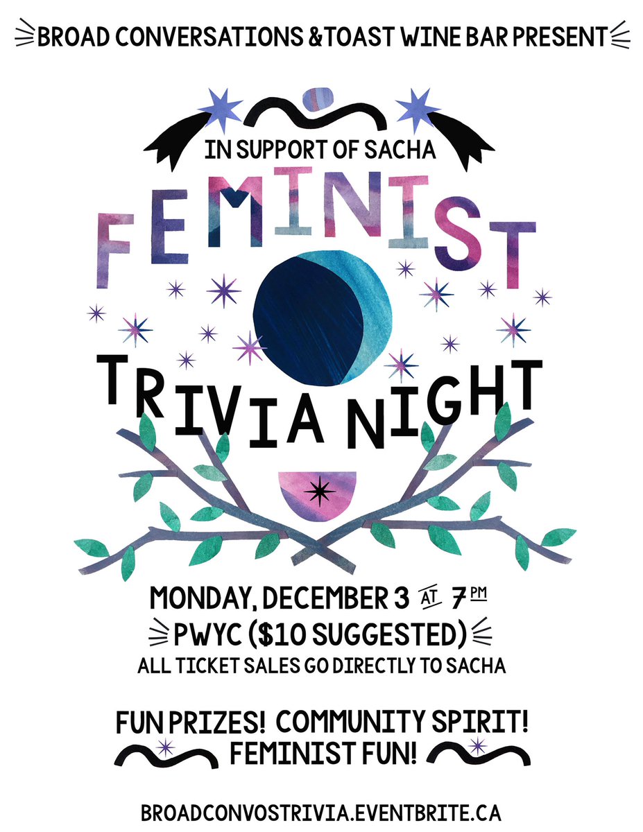 We’re EXCITED to be hosting a special feminist trivia night on Dec. 3 at <a href="/toasthamont/">Toast Wine Bar</a> in support of 
💎 @SACHAhamont 💎 
See you there?? broadconvostrivia.eventbrite.com