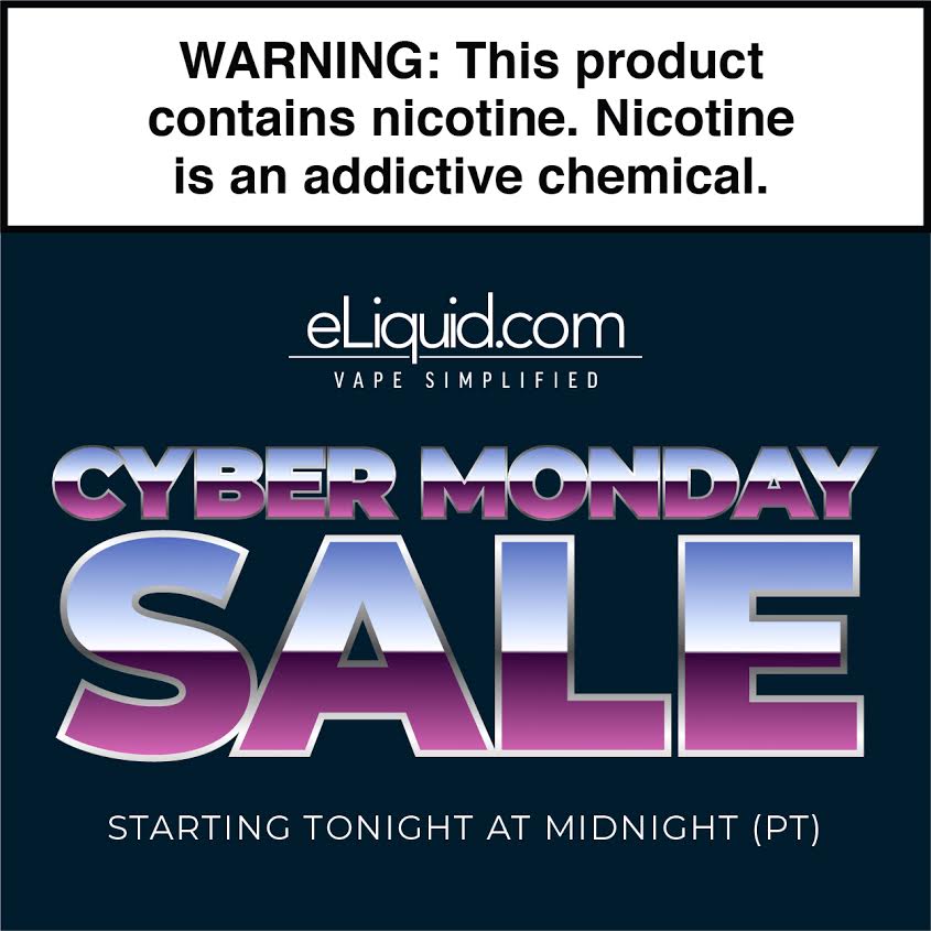 eliquidcom's tweet photo. The deals aren't over yet! Our Cyber Monday sale begins TONIGHT at MIDNIGHT PST! The sale is going to be huge and we're all about providing more savings for our valued customers. Stay tuned for more details. #CyberMonday #eliquidcom #vapingmadeeasy https://t.co/85RSJGideE