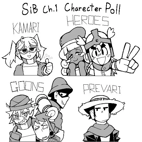 remembered twitter has polls and thought i'd try this
Whose your favorite character(s) from the first chapter of #StumbleIntoBattle?

if you haven't read my comic then go read it punk
(poll in the replies i guess) 