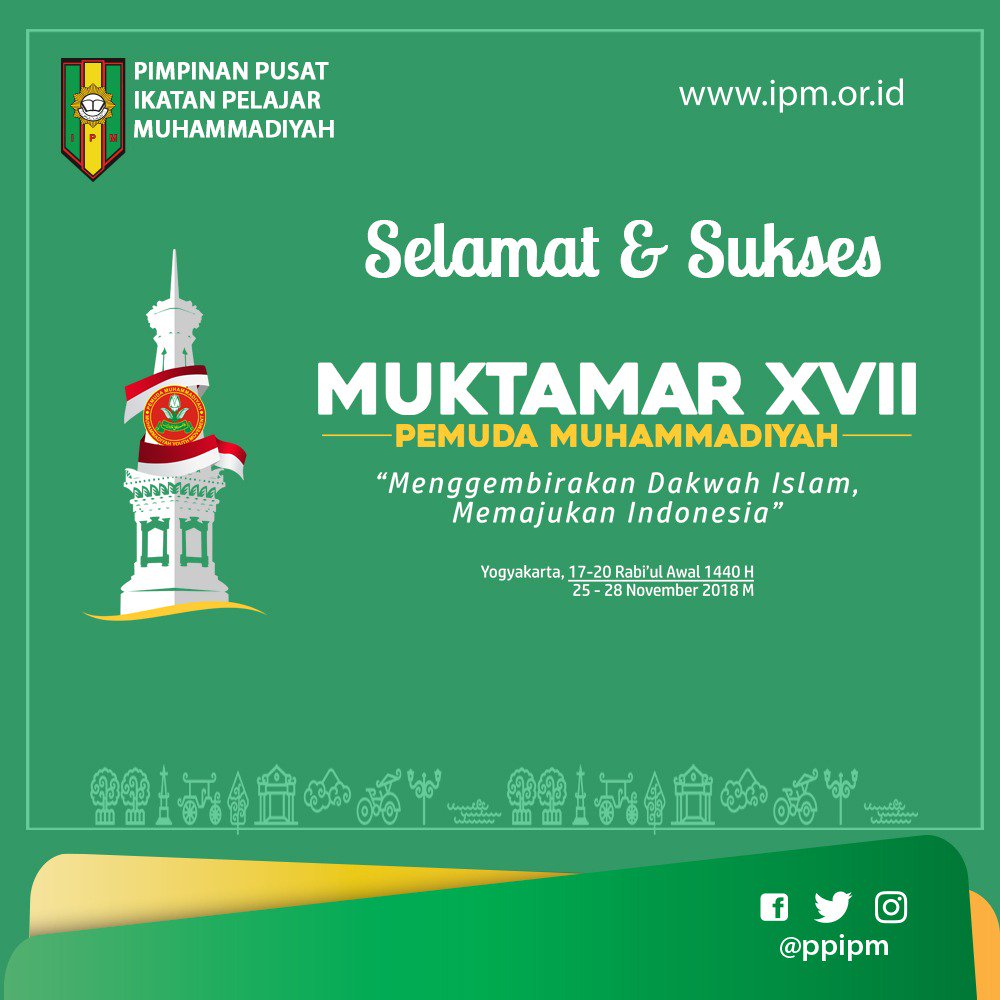 Selamat dan Sukses Muktamar XVII  Pemuda Muhammadiyah.

Semoga Muktamar ini menghasilkan keputusan-keputusan yang baik dan produktif, sehingga dapat membawa Pemuda Muhammadiyah secara keseluruhan makin hebat dan mantap.

Selamat membawa <a href="/pppemudamuh/">pppemudamuh</a> makin berkemajuan

#KaryaNyata