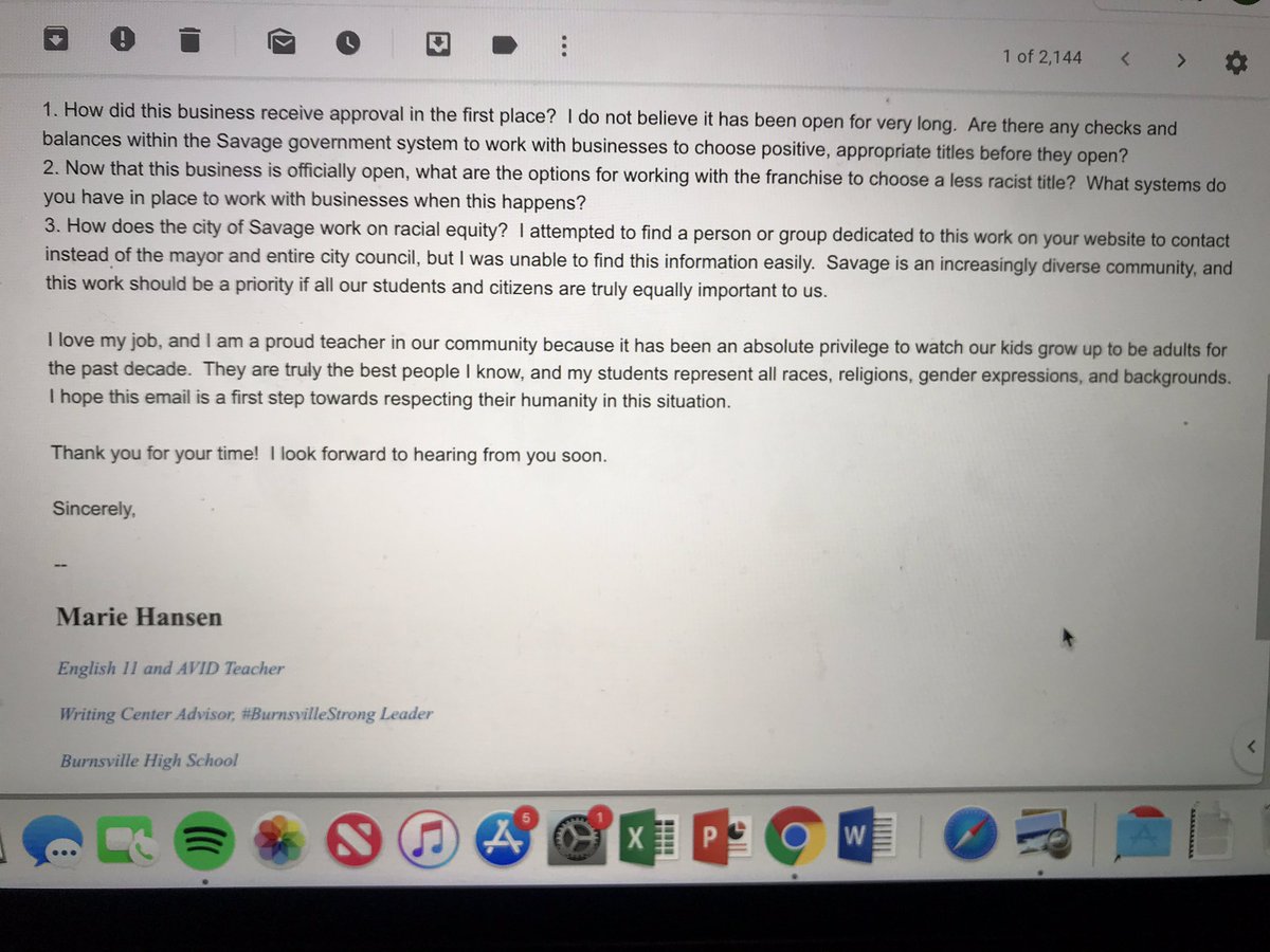 MissHannyBHS's tweet photo. I’m looking forward to hearing from the @CityofSavage about this racist title in our community.  Hopefully, we can see some real change soon; our kids deserve better from us! https://t.co/zT4zfdZh7F