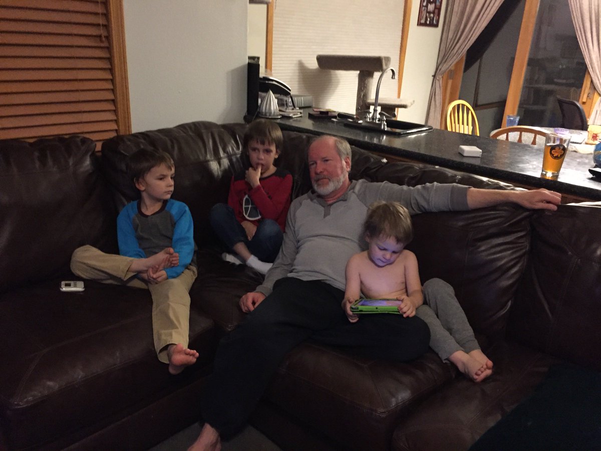 TheKJA's tweet image. Watching Star Wars with the three grandsons, ensuring that they are raised correctly.