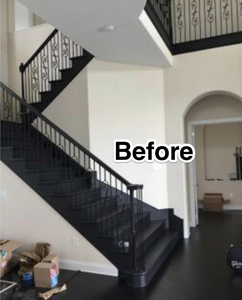 morroneinterior's tweet photo. A good staircase can always make a statement in any home! We love the transformation that took this very traditional staircase to a modern masterpiece with hidden storage under the stairs! 
#morroneinteriors #luxery #awardwinningdesignteam #interiordesigner #orlandointeriordesign https://t.co/v9oKup9D1Z