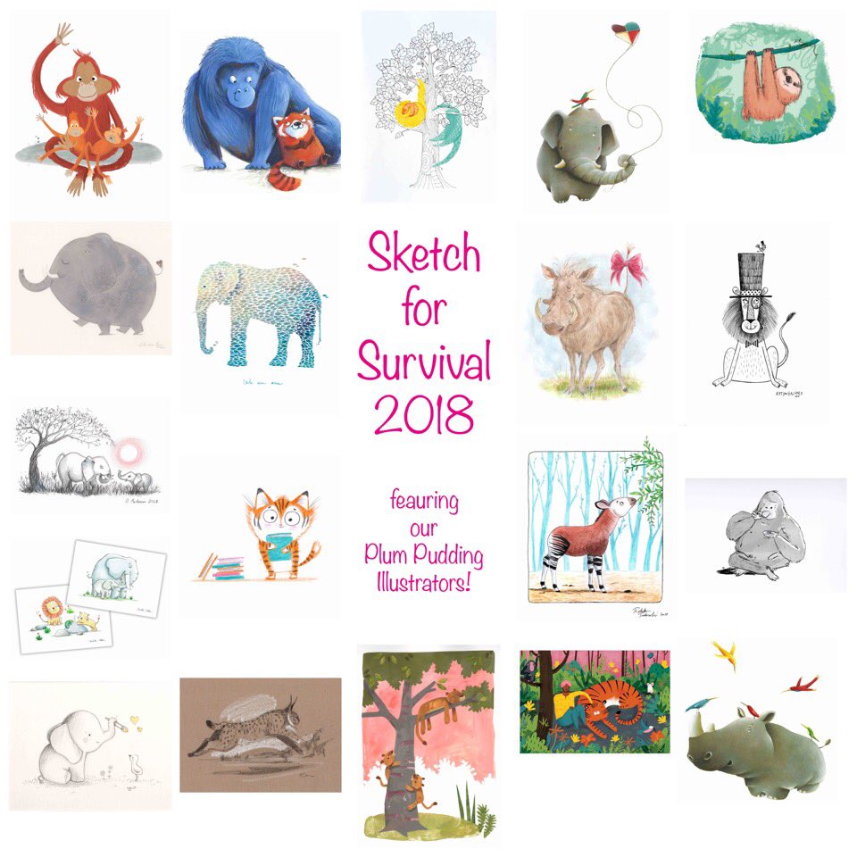 Plum_Agency's tweet photo. We’re so proud of all our Plums, the other illustrators, and celebrities who took part in #sketchforsurvival2018 this year! It’s a brilliant charity auction done by #explorersagainstextinction for a brilliant cause: read more about it at https://t.co/0A7hv01b8y #weloveourplanet https://t.co/JsRctss8Z5