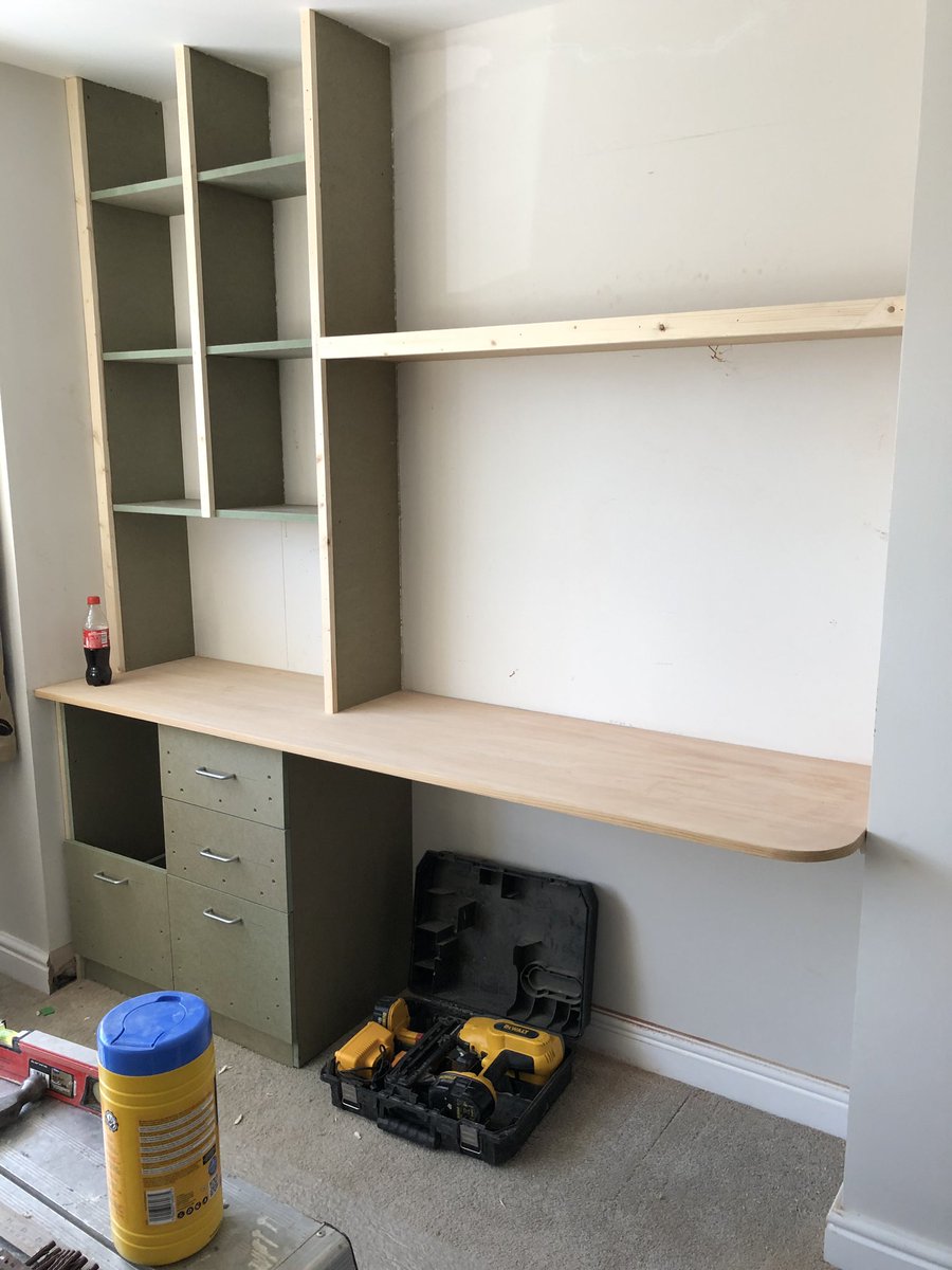 Dan is currently working on creating this made to measure desk and storage unit for a customer in Headington. 
.
The customer has also asked for a built-in wardrobe and understairs storage, so watch this space! #HomeImprovement #joiner #furniture