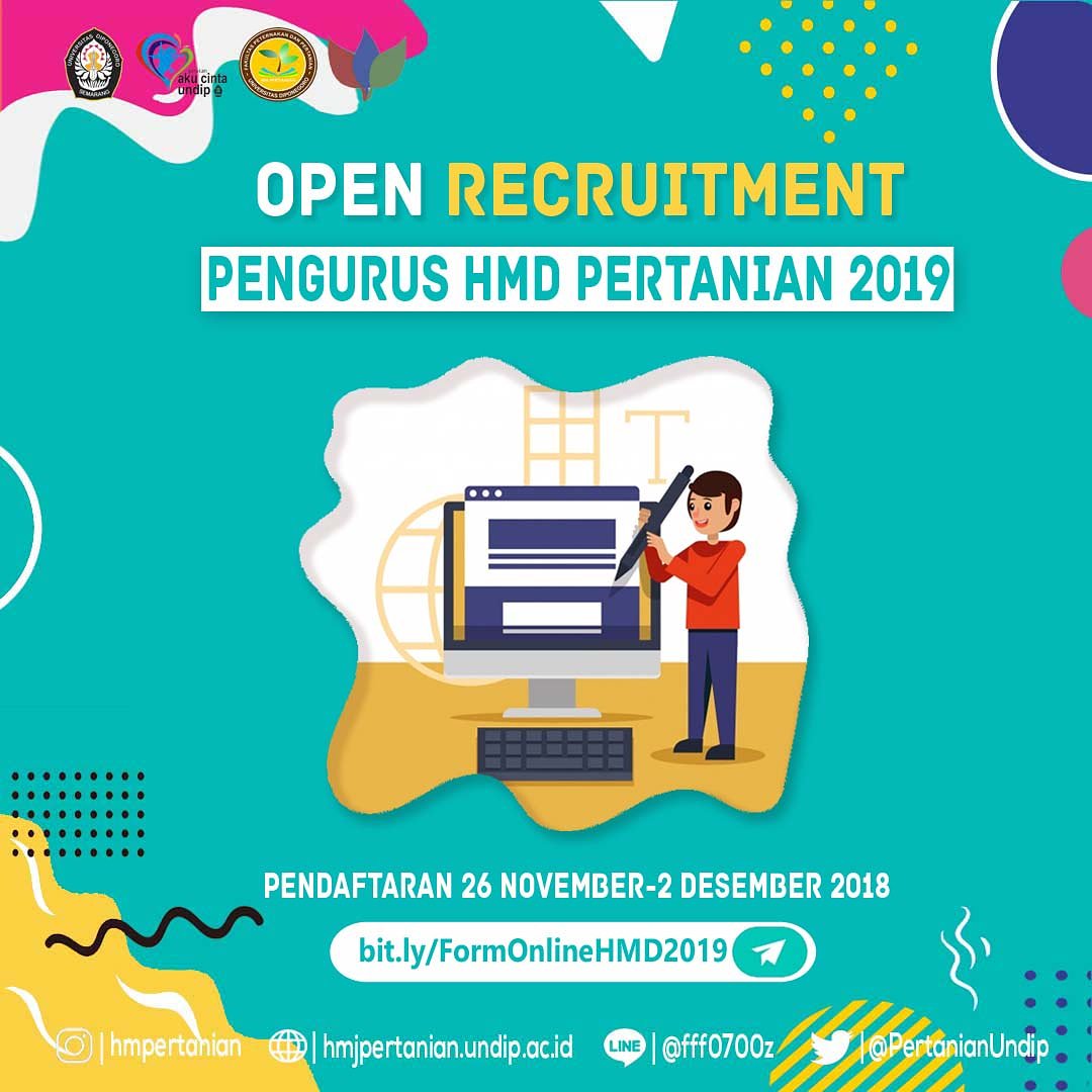 PertanianUNDIP's tweet photo. THE DAY!!!
PENDAFTARAN PENGURUS HMD PERTANIAN 2019

Hai mahasiswa/i Pertanian, tiba saatnya untuk menjadi bagian dari kepengurusan HMD Pertanian 2019 bersama KABINET BARA GELORA MUDA
https://t.co/yQx5SGFfK0

#SalamBangga
#BaraGeloraMuda
#HMDPertanian2019 https://t.co/2EdkWh7GFI