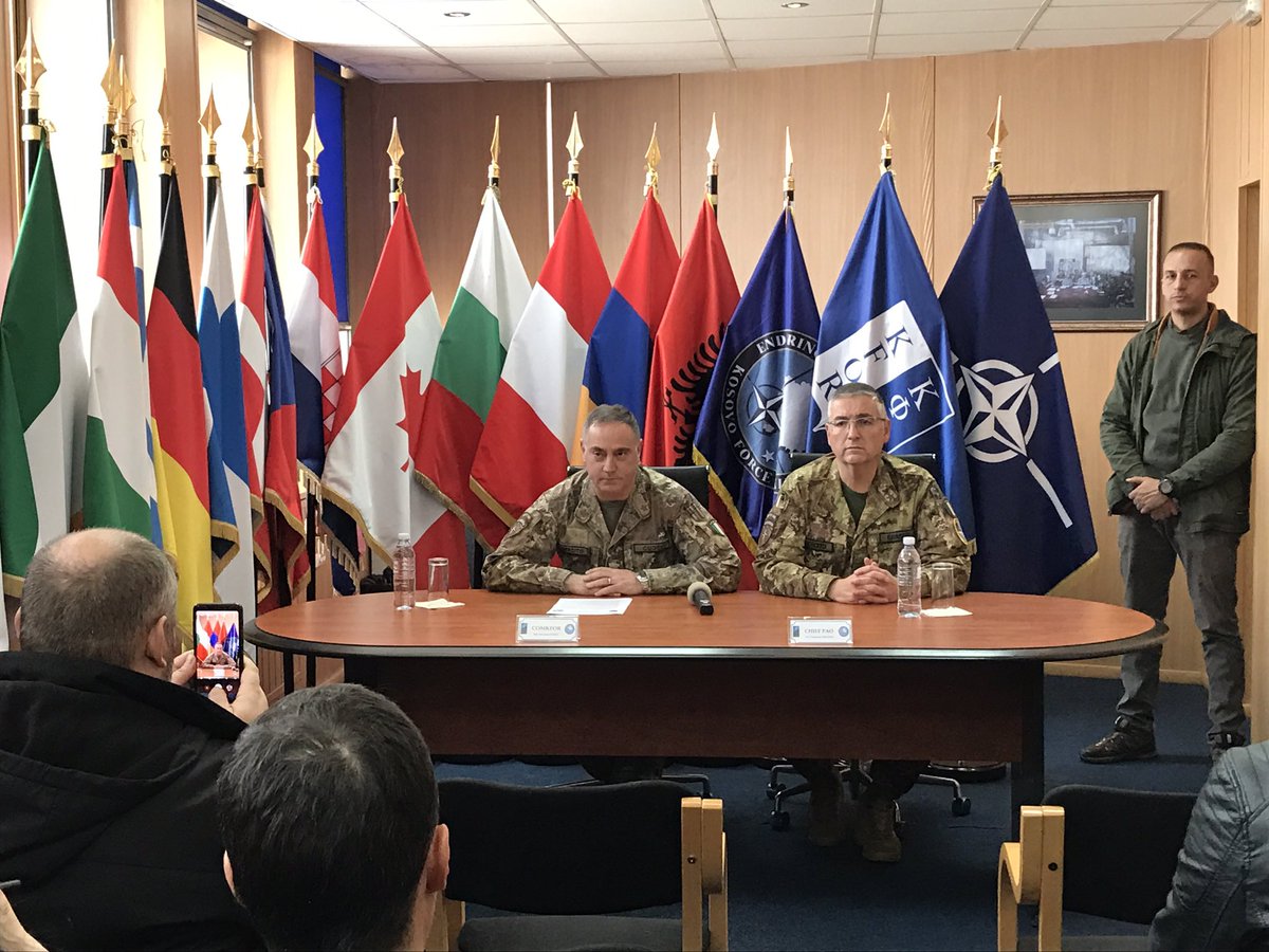 NATO_KFOR's tweet image. Outgoing #KFOR Commander Maj. Gen. Salvatore CUOCI is holding his last press conference in #Pristina before the 28NOV Change of Command
#EnduringCommitment