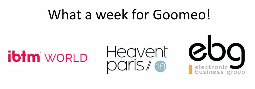 What a week for @goomeo! #IBTMWorld in Barcelona (stand #J11), @heaventparis (stand #i34bis #heaventparis) and #DigitalInno2018 by @ebg at @104paris... 3 major events using an app made by Goomeo! #eventprofs #eventtech #eventapps