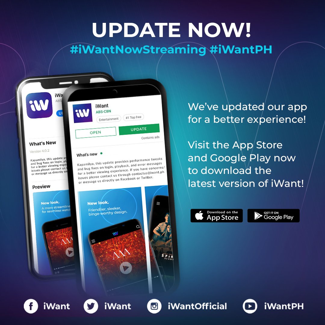 ofc_iwant's tweet photo. Salamat sa patience, Kapamilya! 💞

Enjoy an even better viewing experience by updating your iWant app on Google Play or App Store today! 📲
#iWantNowStreaming #iWantPH https://t.co/8V5kPlZsse