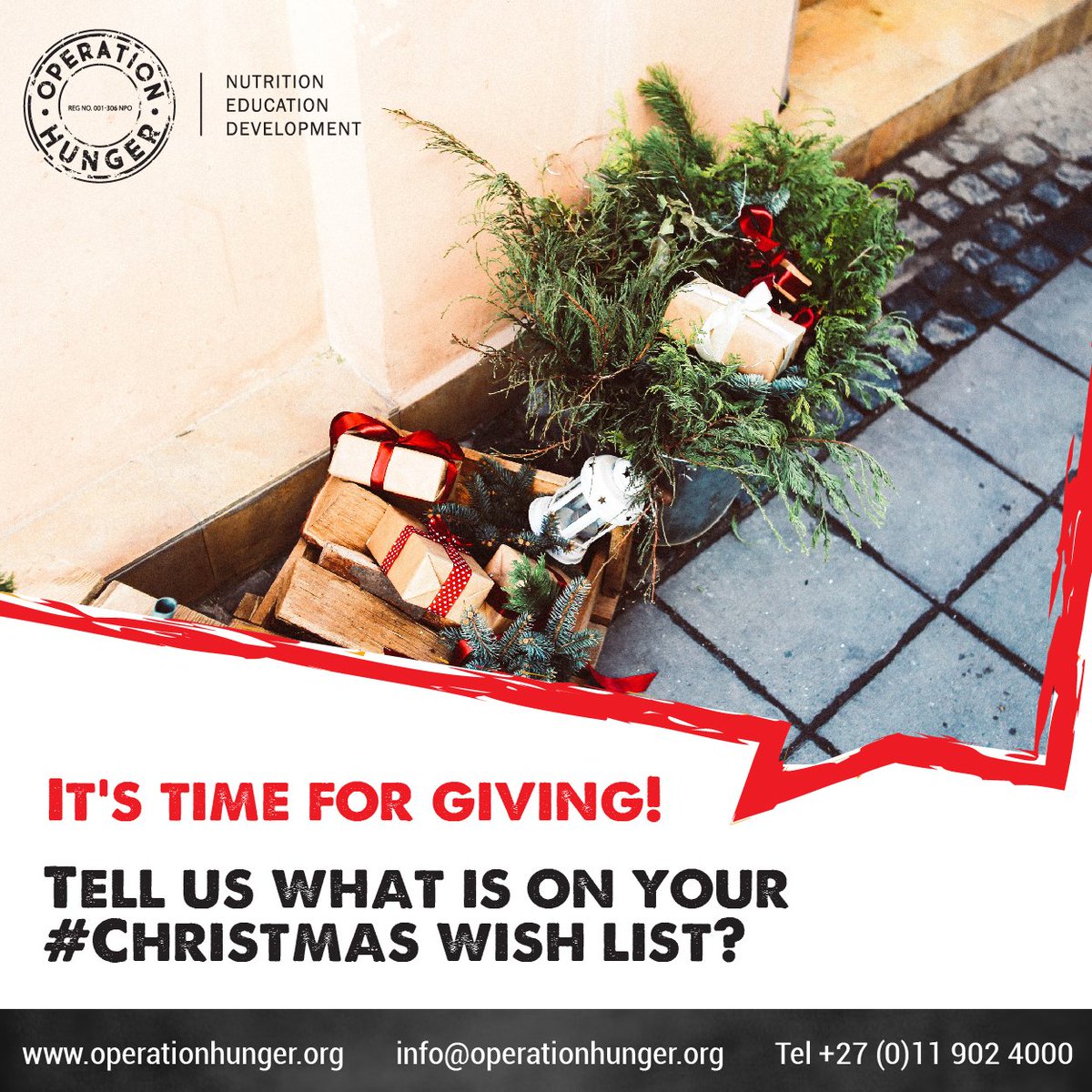Operationhunger's tweet photo. It’s time for giving! Tell us what is on your #Christmas wish list? #GiftofGiving #DoCharity #OperationHunger info@operationhunger.org https://t.co/8nZvS7np59