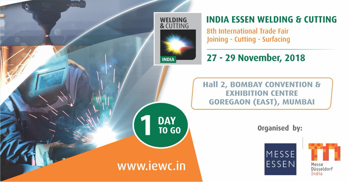 IndiaWelding's tweet photo. 1 Days to go!!
Meet Your Business Prospects at 
INDIA ESSEN WELDING &amp; CUTTING 2018!! https://t.co/dgmYjH4cXo