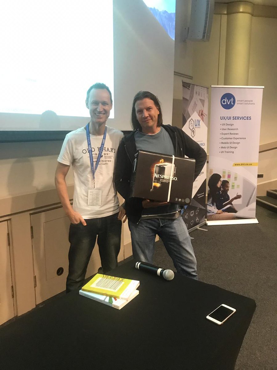 DVTSoftware's tweet photo. We have a winner! Congratulations to Franz Rodenacker for winning the @Nespresso Essenza Mini coffee machine at @UXSouthafrica. Enjoy! #UXCpt18 @chrisdawson #UX #CoffeeWithDVT https://t.co/HppZ472Iu6