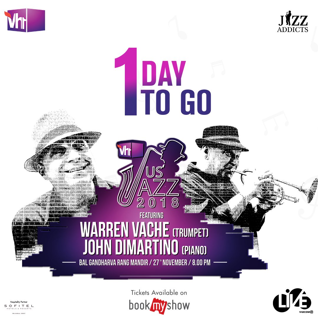 vh1india's tweet photo. Just 1 day away and we cannot hold our excitement! 

Book your tickets now - https://t.co/C5vxtKMauF

#Vh1JusJazz @JusJazzOfficial #JusJazz #Jazz #JazzAddicts #JazzFest #Jazzy #JazzMusic #WarrenVache #JohnDimartino #Vh1India #GetWithIt https://t.co/PQL7sNZ1SO
