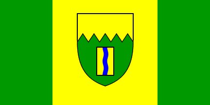 71: KIMBERLEY (4.5 points)- Not to belabour the point, but yellow and green don't mix well- Rectangle in the middle represents Kimberley itself, so why is it just 5% of the flag? - This is the worst "good" flag — doesn't break any cardinal rules, but doesn't come together