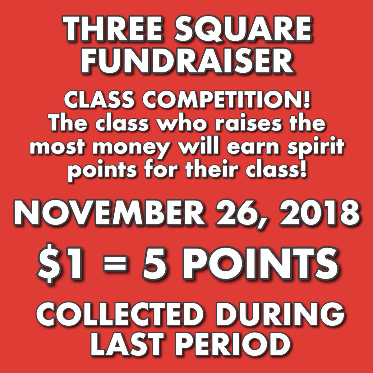 We’re continuing our Three Square fundraiser! During your last period TOMORROW, donate as much money as possible to earn spirit points for your class at the next assembly! $1 = 5 points! ❤️ #EastTechTitans #ECTAStuCo #NVStuCo