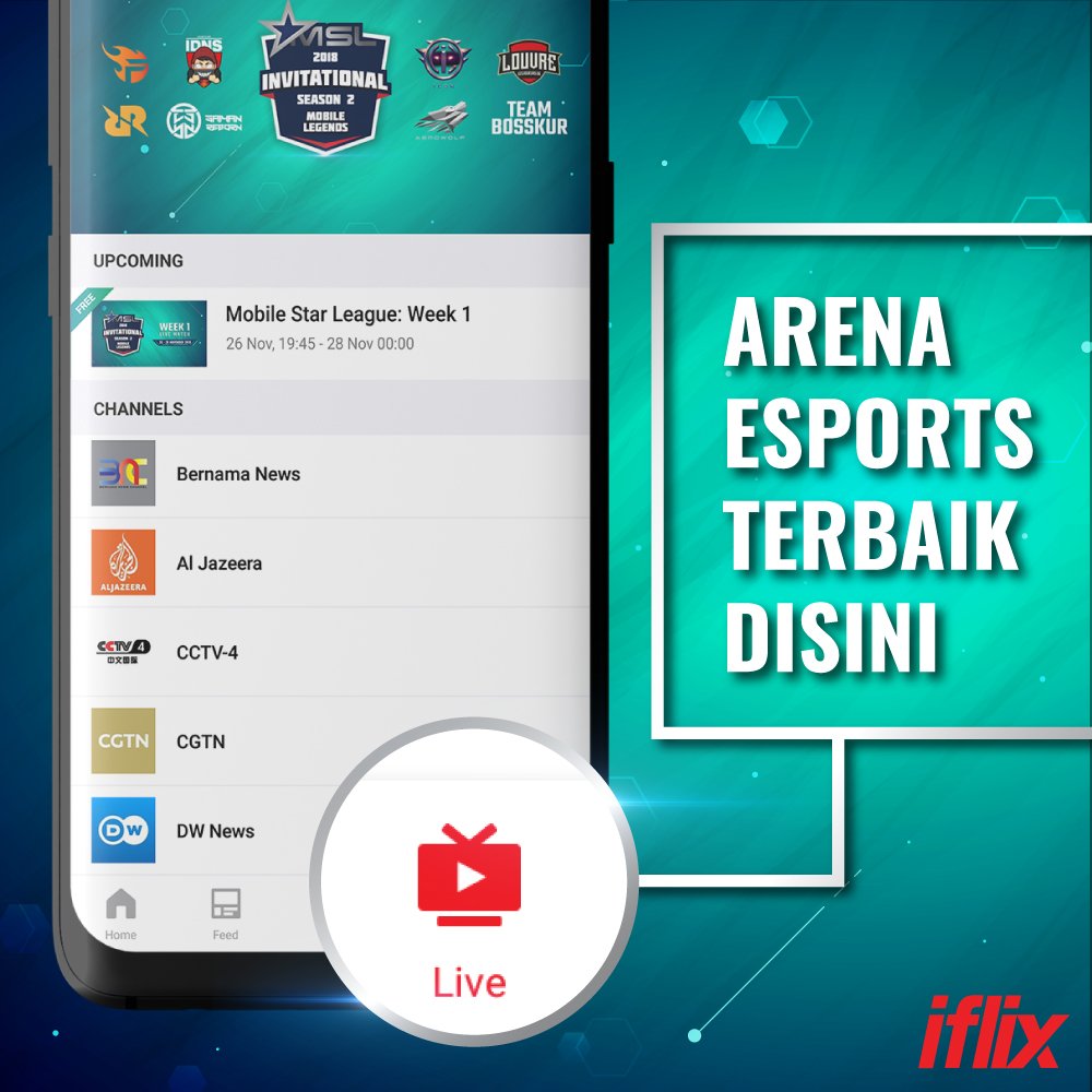 iflixBN's tweet photo. iflix membawakan esports tergempak secara LIVE. Caranya cukup mudah:-
1. Muat turun iflix atau layari https://t.co/J9ehC9Ln4E
2. Klik ‘Sign up”
3. Ikut arahan ringkas
4. Klik ikon ‘Live’ &amp; enjoy!

Hanya esports terbaik untuk anda di #iflixFREE. #iflixesports #MSLMLBBS2 https://t.co/J2r58FWrzh