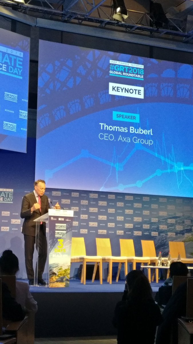 UNEP_FI's tweet photo. .@thomasbuberl, CEO @AXA Group: "We were the first large investor to initiate the divestement from coal." "We will increase our investment in #sustainablefinance 12 billions$ by 2020". #GRT2018 #EnergyTransition #GreenFinance #CFD2018 https://t.co/uL2NsWLNgk