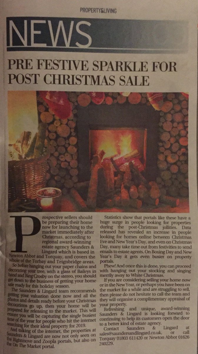 Thank you to the <a href="/TQHeraldExpress/">Herald Express</a> for covering our article 'Pre Festive Sparkle For Post Christmas #Sale' where we recommend getting your #valuation &amp; all photos done now, before your #Christmas decorations go up, then your #home will be prepared for releasing to the #market.