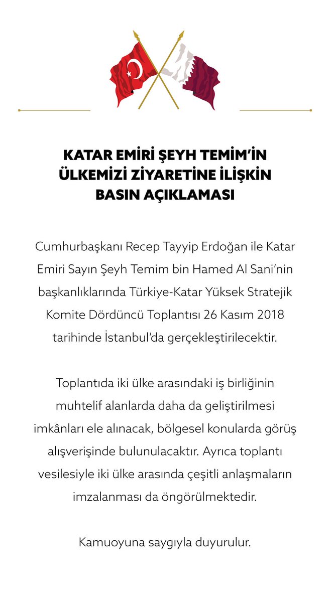 Katar Emiri Şeyh Temim’in Ülkemizi Ziyaretine İlişkin Basın Açıklaması tccb.gov.tr/basin-aciklama…