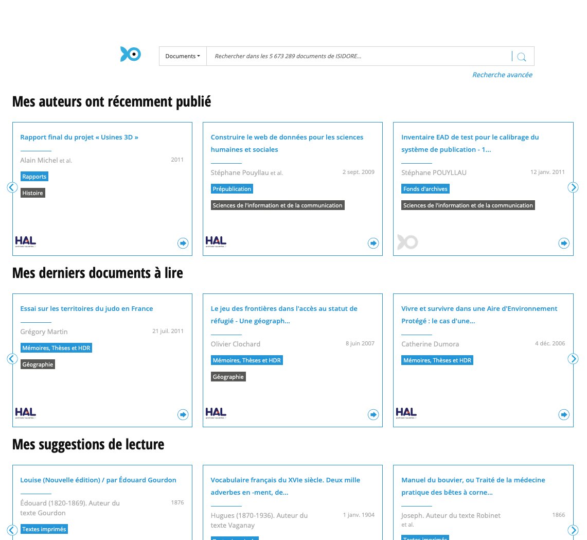 Nouvelle une du moteur de recherche ISIDORE pour les SHS