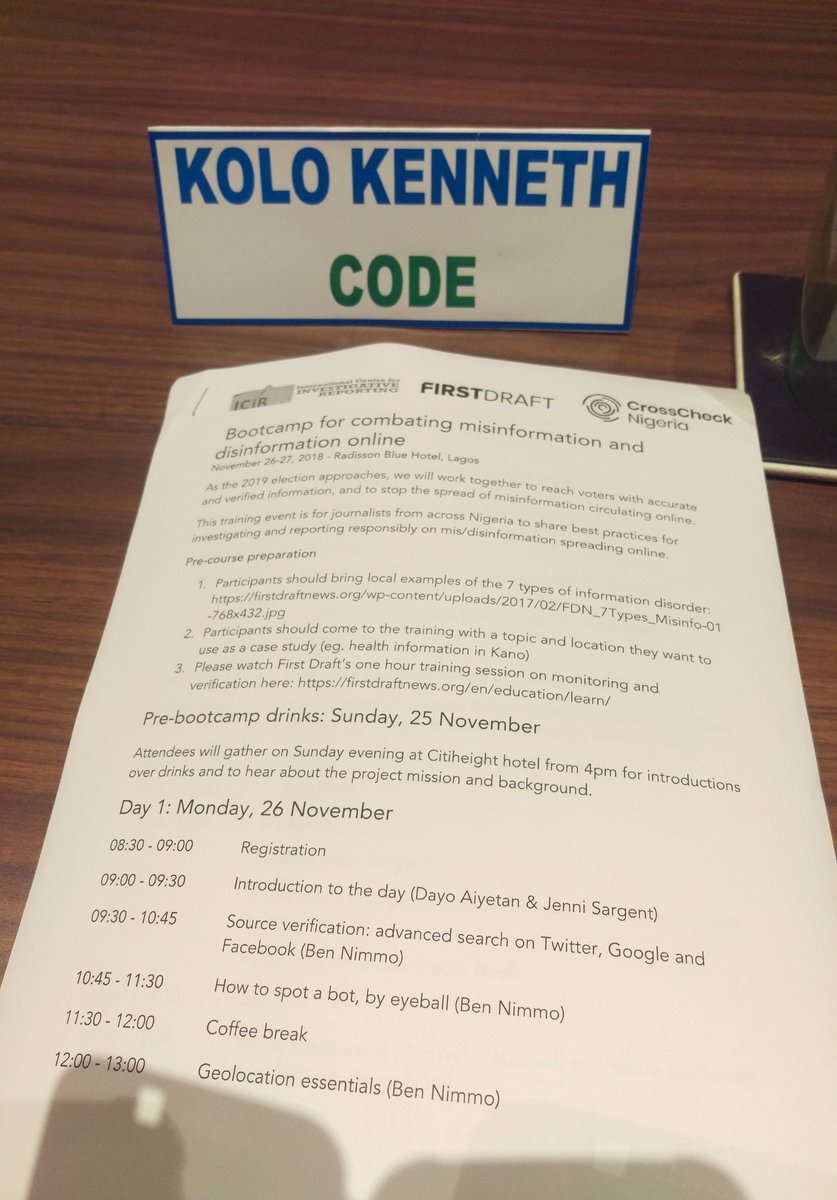 Connected_dev's tweet photo. It's Day 1 of #CrossCheckNG training, organized by @Icirnigeria and @firstdraftnews.
Kolo and Laval are joining a room full of journalists from across Nigeria, to train on verifying user-generated content to forestall the spread of 'Fake News', as #NigeriaDecides2019 approaches https://t.co/C5jqs9aeaT